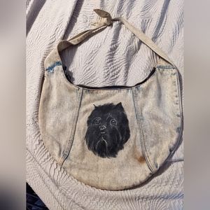 1990s 1980s purse hand painted dog denim sling one shoulder